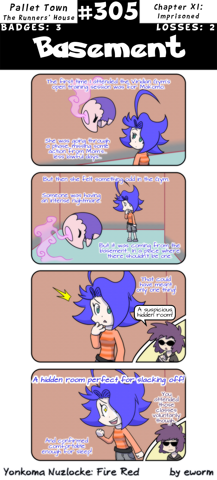 Remember how it's precisely Viridian where a sleepy NPC guy gives away a Dream Eater TM? Because I do now. Yet another completely accidental but enjoyably meaningful coincidence in Yonkoma Nuzlocke.